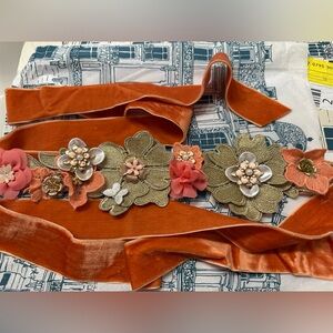 Anthropologie orange and pink floral embellished ribbon belt. Gorgeous! Holiday!